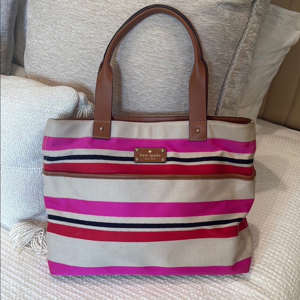 Kate Spade Pink and Tan Striped Tote Bag